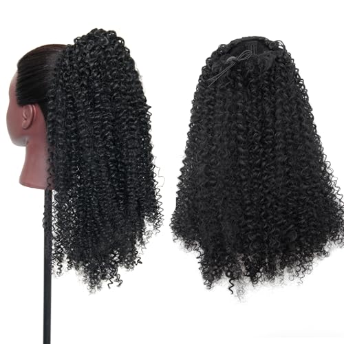 GOTEFERBE 18 Inch Kinky Curly Drawstring Ponytail Afro Hair Extension #1B