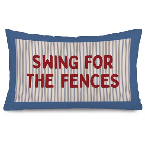 Motivational Baseball Pillow Cover | Vintage Blue Striped 18x18