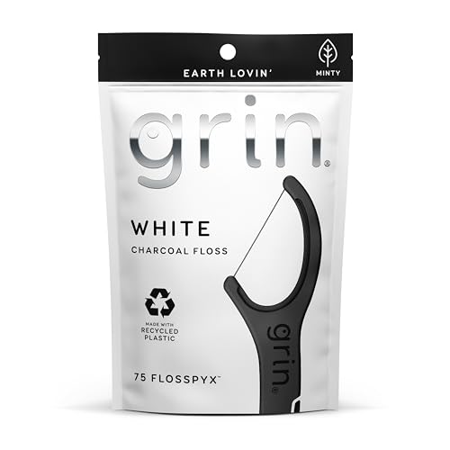Grin Charcoal Infused Dental Flossers, 75 Count, Mint Flavor