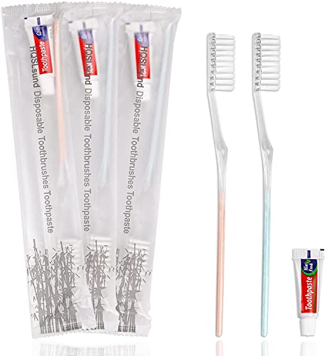 50 Pack Disposable Toothbrush Kit with Toothpaste, Travel Ready