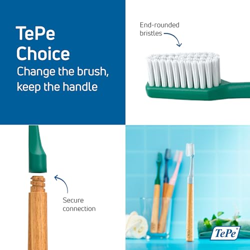 TePe Choice Soft-Bristle Toothbrush with 3 Replaceable Heads - Green