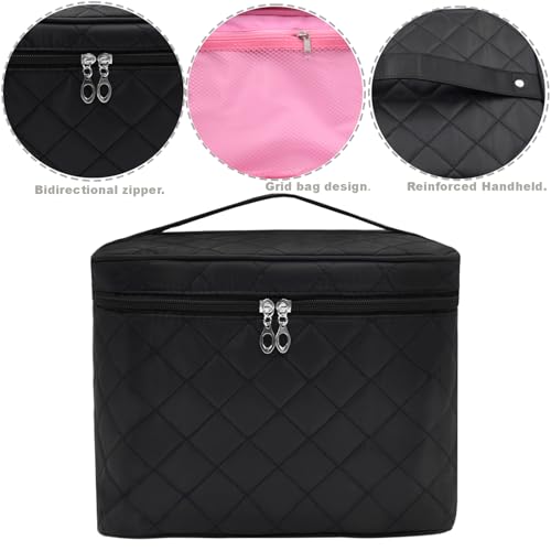 Large Waterproof Makeup Bag with Handle for Travel and Cosmetics - Black