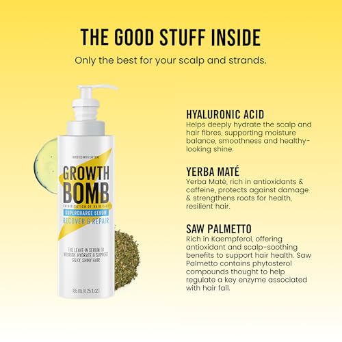 Growth Bomb Supercharge Serum 6.25 Fl Oz - Anti-Frizz Leave-In Hair Treatment for Dry & Damaged Hair