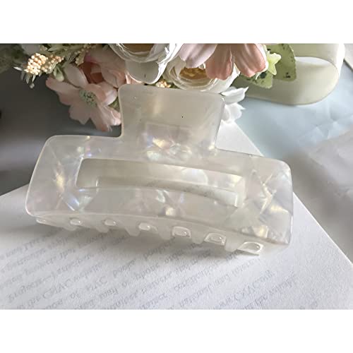 Large Checkered Hair Claw Clip for Women - 3.94 Inch White