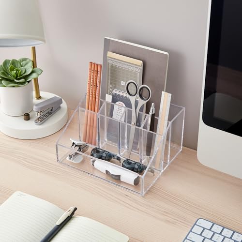 STORi Stackable 6-Compartment Clear Desk Organizer for Pens and Makeup