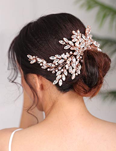 Denifery Silver Bridal Hair Comb with Pearls & Rhinestones