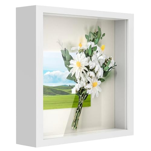 6x6 Shadow Box Frame with HD Glass for Photos & Keepsakes - White