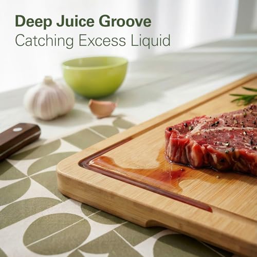Zarler Bamboo Cutting Board Set - 3 Durable Boards with Juice Grooves & Handles, Ideal for Meal Prep