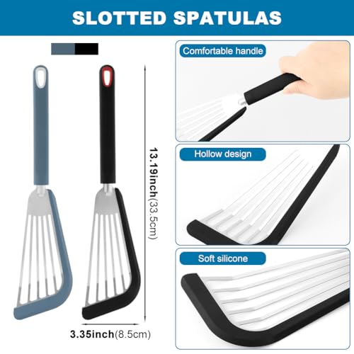 Waylenbo Fish Spatula Turner Set of 2 - Silicone Edge & Slotted Design