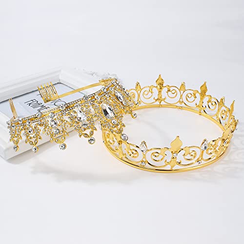 AOPRIE Gold King & Queen Artemis Tiara & Crown for Women & Men