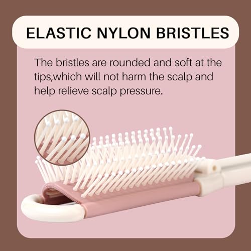 RHOS Folding Hair Brush with Mirror - Mini Pocket Brush for Travel