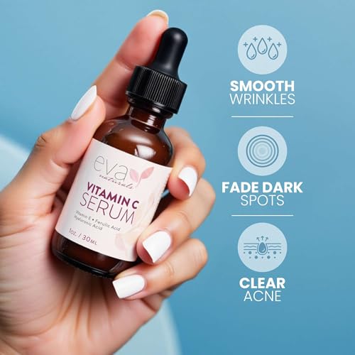 Eva Naturals Vitamin C Serum 20% with Hyaluronic & Ferulic Acid, 1 Fl Oz