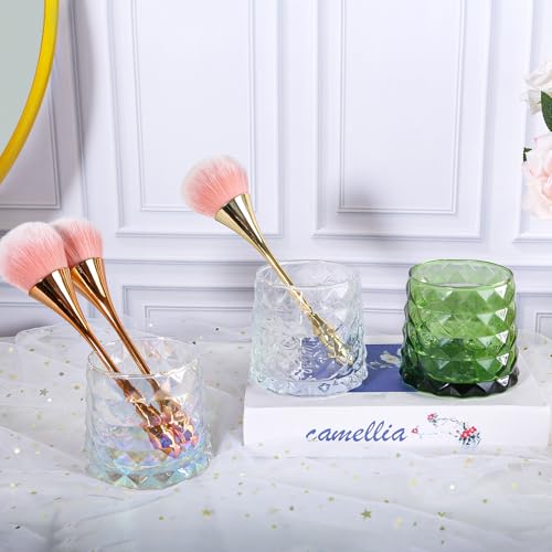 DASITON Glass Makeup Brush Holder, Amber Diamond Pattern Vanity Organizer