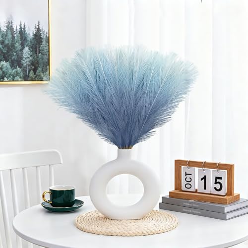 Light Blue Pampas Grass Decor - 50 Pcs 21.6" Faux Flower Stems for Boho Home Decor