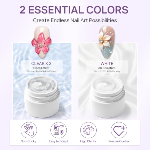 MIZHSE 3D Gel Nail Art Sculpting Kit with Clear, White & Lamp - Professional DIY Manicure Set