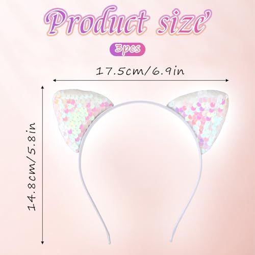 Reversible Sequin Cat Ears Headband for Women & Girls - Sparkly Party Hair Accessory