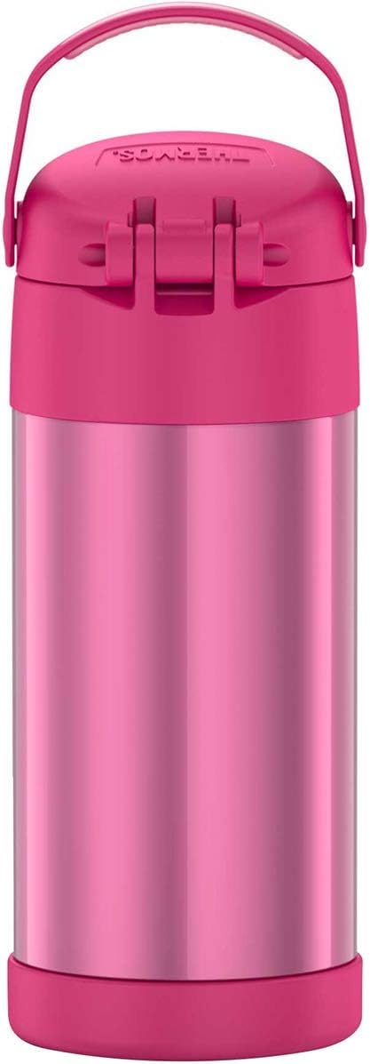 THERMOS FUNTAINER Water Bottle with Straw - 12 Ounce - Kids Stainless Steel Vacuum Insulated Water Bottle with Lid, Pink