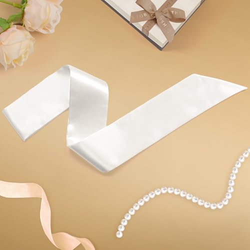 Plain White Double-Layer Satin DIY Sash - 3.7" Wide, 35" Long