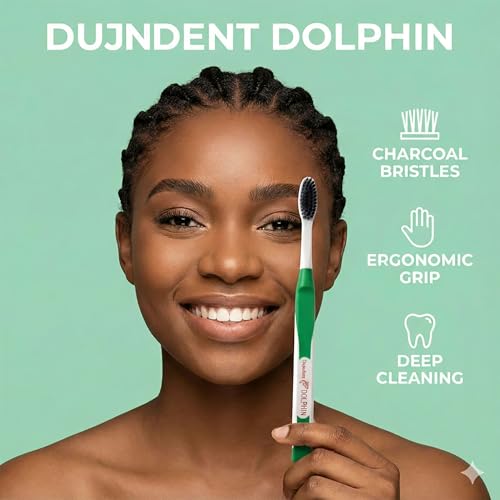 DUJINDENT Dolphin Charcoal Toothbrush - Extra Soft, 4 Pack (Red)