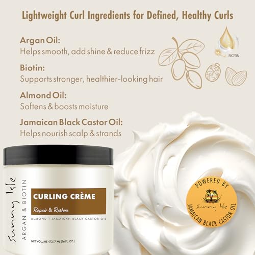 Sunny Isle Argan & Biotin Curling Cream 16oz - Lightweight Curl Enhancer