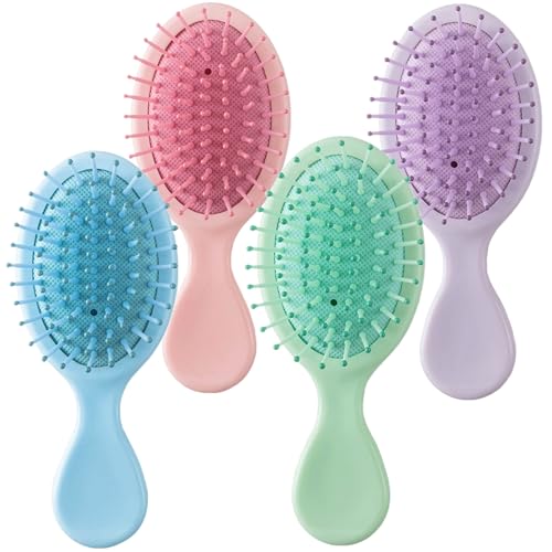Portable Mini Hair Brushes - 4-Pack Detangling for All Hair Types