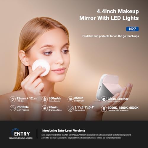 NEEWER 3.1" Lighted Makeup Mirror with LED Lights - Portable & Rechargeable