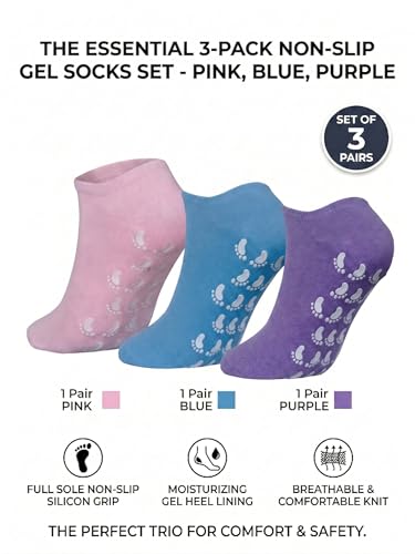 Moisturizing Socks 3-Pack - Pink, Blue & Purple for Foot Care