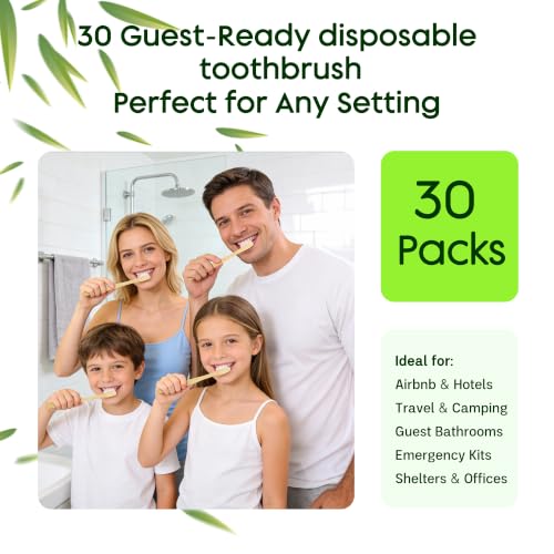 30-Pack Disposable Bamboo Toothbrush and Toothpaste Kit for Guests