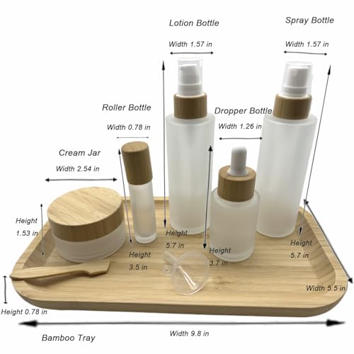 Frosted Glass Cosmetic Containers Kit with Bamboo Cover - 8 pcs Travel Set