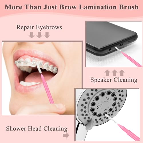 MAPVOLUT Pink 120pcs Micro Eyelash & Brow Brush Set with Cap for Makeup & Lamination