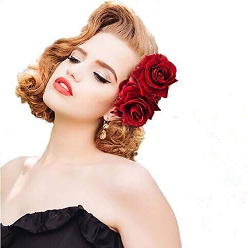 Red Rose Hair Clip for Women & Girls - Floral Hair Accessories Comb for Weddings & Parties