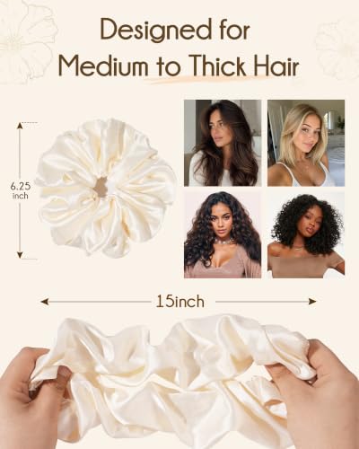 YANIBEST Extra Large Satin Scrunchies - 4 Pcs Jumbo Hair Ties for All Hair Types