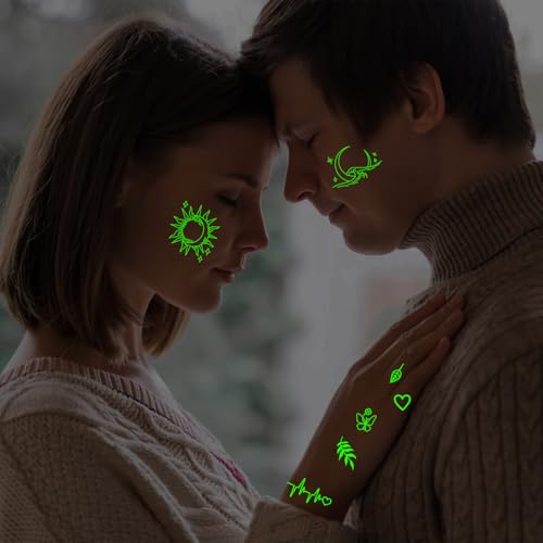 Metuu Glowing Temporary Tattoos - 60 Sheets Waterproof Luminous Body & Face Designs