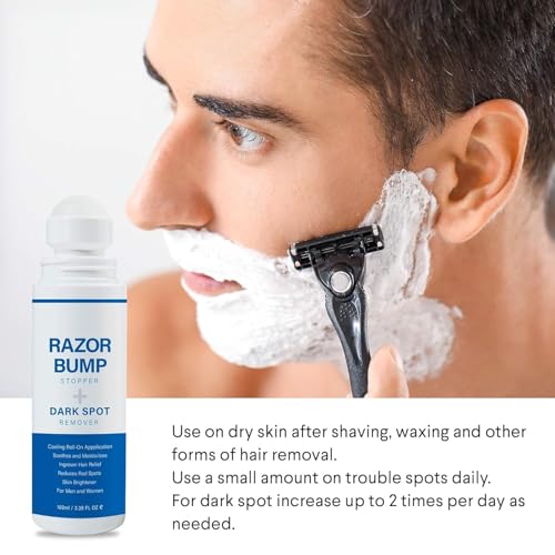 Razor Bump Stopper with Ingrown Hair Treatment: Razor Bumps Treatment for Men and Women, After Shave Solution for Ingrown Hairs and Razor Burns, Roll on Applicator - 3.38 Fl Oz