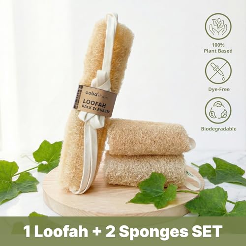 Natural Loofah Back Scrubber & Exfoliating Sponge Set - Eco-Friendly
