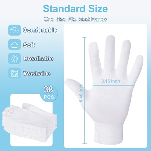 38-Pack White Cotton Gloves for Moisturizing & Eczema Care – Unisex, Soft & Disposable
