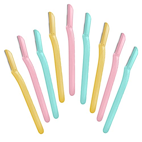 Amazon Basics Dermaplane Razor Pack of 9 with Microguard Blade, Peach Fuzz & Face Shaver for Women, Eyebrow Trimmer, Exfoliating Tool, Multicolor