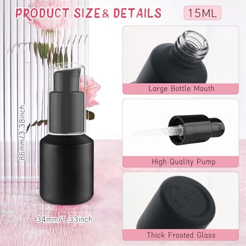 Wresty 6 Pcs 15ml Glass Pump Bottles - Refillable Cosmetic Dispenser (Black)
