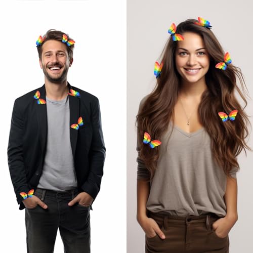 Rainbow Butterfly Hair Clips – LGBT Pride Hair Accessories for Girls & Women, Party & Festival Decorations