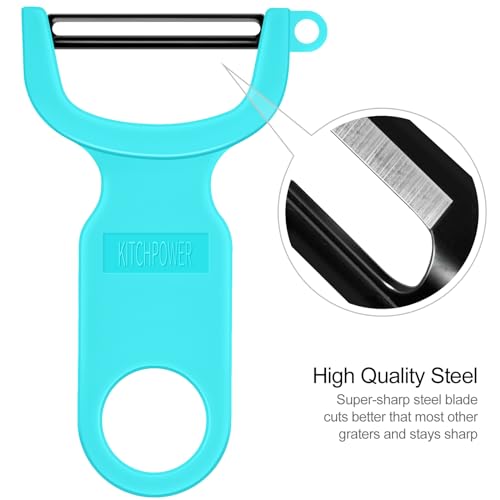 KITCHPOWER Vegetable Peeler Set - Ergonomic Carbon Steel Peelers, 3-Pack in Orange, Blue, Yellow