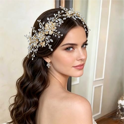 Elegant Bridal Headband with Flowers and Rhinestones for Weddings