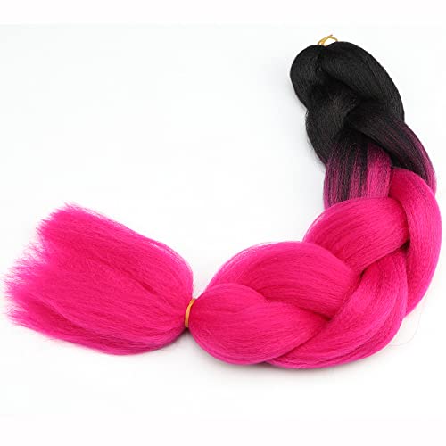 Jumbo Braids Hair Extension (3pcs) - Pure Black & Hot Pink, 24in