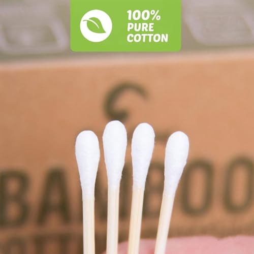 Bamboo Cotton Swabs 500 Count | Eco-Friendly & Pure Cotton Buds | Double Tipped Sticks | 100% Plant-Based & Natural | Perfect for Makeup & Nail Applications, Arts & Crafts, Removing Dust & Dirt¡¦