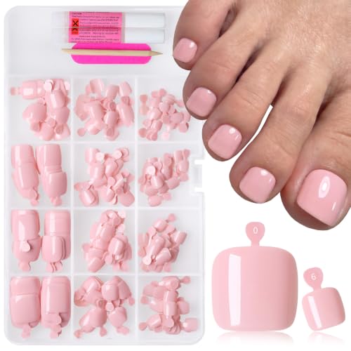 AddFavor Baby Pink Press-On Toenails Kit with 240 Fake Nails & Accessories