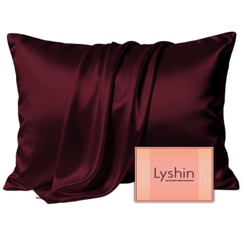 LYSHIN Mulberry Silk Pillowcase - Standard Size, Burgundy - Anti-Acne & Cooling