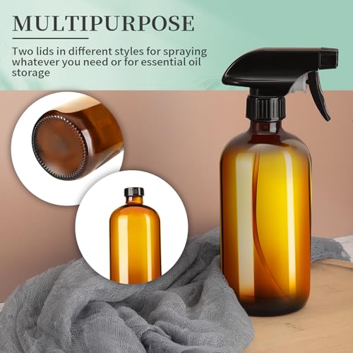 16oz Amber Glass Spray Bottles with Adjustable Nozzle - Refillable Cleaning and Essential Oil Sprays