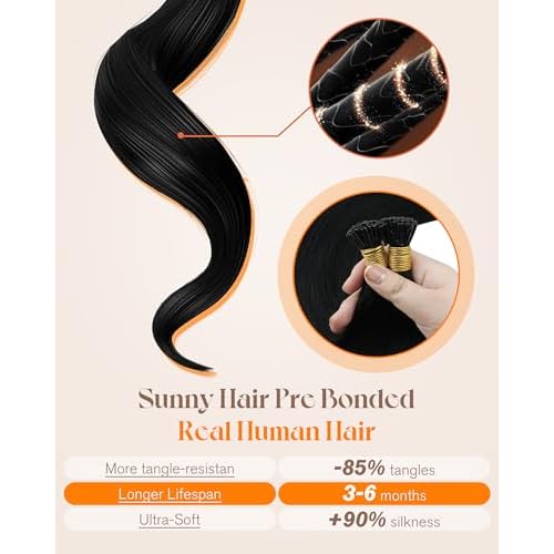 Sunny Hair I Tip Hair Extensions Real Human Hair, 22 Inch 50g Invisible Itips for Parties and Weddings, Black, Soft itips, for Women with Thick Hair Seeking Length Without Bulk, Easy to Maintain