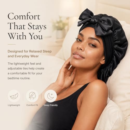 ZAVIDE Extra-Long Satin Sleep Bonnet with Adjustable Tie Band for Hair