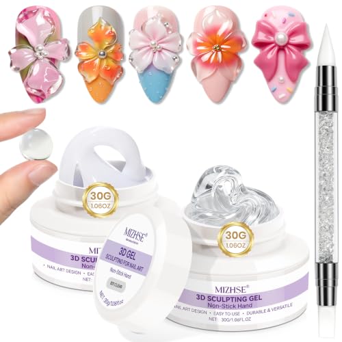 MIZHSE 2x30g 3D Nail Gel Kit with Sculpture Pen – Clear + White