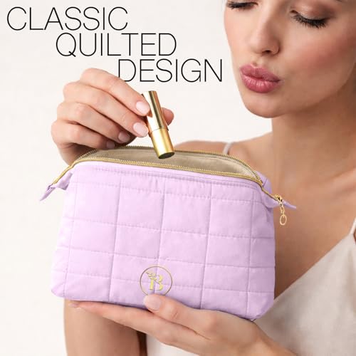 Quilted Pink Makeup Bag for Women - Travel Toiletry Organizer